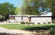 The Benjamin Adelman House was built in 1951 and is located at 5802 N. 30th Street in Phoenix, Arizona. The house was designed by Frank Lloyd Wright. It was a winter retreat for the Adelman’s who owned a laundry business in Milwaukee, Wisconsin.