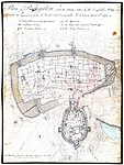 Ink wash of a plan of Bangalore by Robert Home (1752-1834) in 1791. Plan of Bangalore (with the Attacks) taken by the English Army under the Command of the Rt. Honble. Earl Cornwallis KG etc. March 22, 1791. Part of 22 drawings along with a map and three plans completed by Home, whilst accompanying the British army under Cornwallis during the 3rd Mysore War 1791-1792[46]