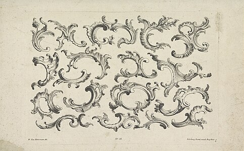 Combinations of Rococo C and S-shaped volutes, by Franz Xaver Habermann, 1731-1775, etching, Rijksmuseum, Amsterdam, the Netherlands