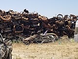 Wall of cars in the burnt vehicle lot memorial