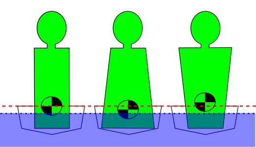 The position of the center of gravity is affected by body shape. The lower the CoG, the higher the primary stability.