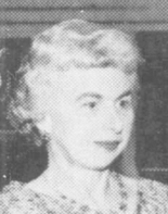 White woman with pale hair, black-and-white newspaper photo.
