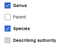 The check boxes for genus and species