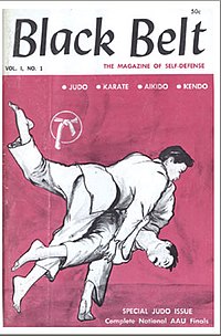 Cover art from the first issue of Black Belt magazine depicting two judoka performing a throw.