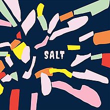 A navy background with the word "Salt" displayed in the middle in a pink font, surrounded by randomly-shaped polygons of different colors.