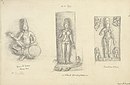 Pencil (on paper) sketch titled "Ellora: Tandava from Dumar Lena (left), Nilkanth (centre), Figure from Cave XXIV," made in 1877 by surveyor: Burgess, James (1832-1916). The sketch shows (center and right) two statues of the goddess Ganga at the Ellora Caves site. In both, Ganga is on her mount, the Makara, a mythical aquatic monster. The left statue was damaged at the time the sketch was made.
