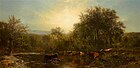 Cows Watering (1865) oil on canvas, 26.75 inch. x 56.75 inch.