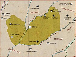 Map of the state of Jhang in Punjab in the mid-18th century