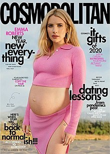Emma Roberts pregnant, dressed in a pink top and skirt from Frankies Bikinis