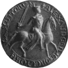 Greyscale photograph of the seal of Alexander II, King of Scotland.