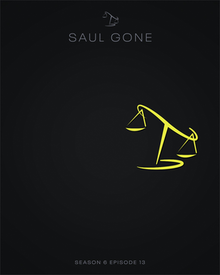 Poster for the episode featuring the "Better Call Saul" logo without the title and just the set of scales.