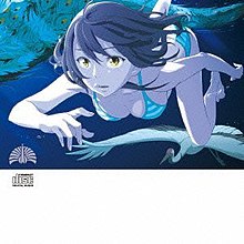 An anime woman swimming in water.