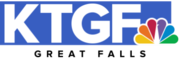 The letters K T G F in light gray against a light blue square background. The NBC peacock is set in the lower right corner. The words "Great Falls" appear below, widely tracked.