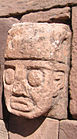 Closeup of carved stone tenon-head embedded in wall of Tiwanaku's Semi-subterranean Temple