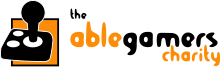 An orange square overlayed with a black and white illustration of a joystick. To its right reads: "The AbleGamers Charity" in black lowercase text, with the words "Able" and "Gamers" in orange.