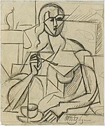 Jean Metzinger, 1911, Étude pour "Le Goûter" (Study for Tea Time), graphite and ink on paper, 19 x 15 cm, Musée National d'Art Moderne, Centre Georges Pompidou, Paris. Exposició d'Art Cubista, 1912
