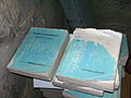 A pile of Kankanay Hymnal in the Church of Saint Mary, an Episcopal Church in Sagada, Mountain Province, Philippines.