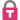 A symbolic representation of a padlock, magenta in color with a grey shackle. On the body is a white capital letter T.