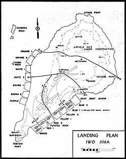Iwo Jima landing plan showing where 2/28 came ashore.