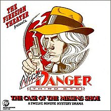 Cover art drawing of Phil Austin in his Nick Danger character, wearing the signature fedora and holding a smoking gun