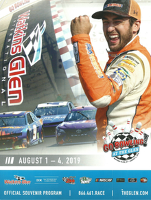 2019 Go Bowling at the Glen program cover, featuring Chase Elliott, winner of the 2018 race.