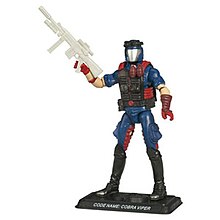 A Cobra Viper action figure armed with an assault rifle and equipped with a Cobra assault vest and domed helmet.
