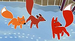A screenshot of the TV show Pablo the Little Red Fox, which features the characters (from left to right) Pumpkin, Poppy and Pablo