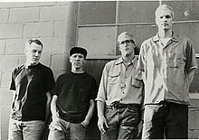 Heatmiser publicity photo for Frontier Records. From left: Tony Lash, Elliott Smith, Brandt Peterson, and Neil Gust.
