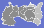 Anachronous map of modern Germany and Poland (in gray) with former territories (light gray) and borders (in white)