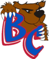A brown bear is holding two blue letters (a 'B' and a 'C') with red outlines.
