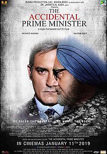 The poster features Akshay Khanna as Sanjay Baru and Anupam Kher as Manmohan Singh and buthe title appears at bottom.