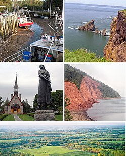 Montage of pictures of Kings County, starting from top left reading clockwise: Hall's Harbour, Cape Split, Cape Blomidon, Annapolis Valley Look Off, UNESCO World Heritage site at Grand-Pré