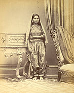 Muslim woman, in Sind, India, in salwar-style pajamas, 1870.