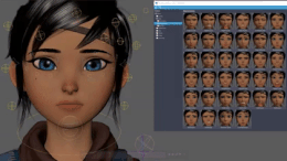 An animated GIF with the close-up of a young girl, with blue eyes and black hair. Her facial expression changes throughout the GIF: smirking, smiling, scared, and sad.