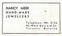 Advertisement for "Nancy Meek Hand-Made Jewellery