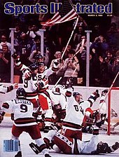 Cover of Sports Illustrated magazine with a close up shot of several players, a goal and the US flag