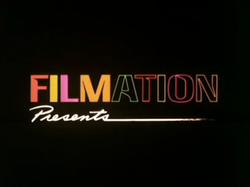 "FILMATION" written in several colors and "Presents" written in white on a black background