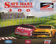 The 1993 Save Mart Supermarkets 300K program cover, featuring Bill Elliott and Ernie Irvan.