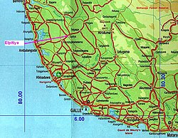 Location of Elpitiya in Southwest Sri Lanka
