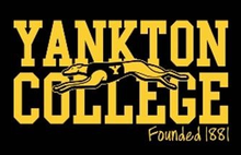 Logo of Yankton College -- The name "Yankton College", with a greyhound between