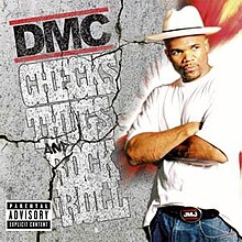 The cover features DMC folding his arms together, wearing a white t-shirt and hat, and blue jeans with a belt buckle honoring Jam Master Jay. The artist's logo and album title appear besides him on a cracked concrete wall.