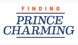 A logo for the American television series Finding Prince Charming, featuring red and blue letters over a white backdrop