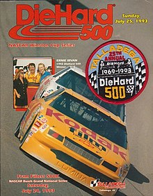 The 1993 DieHard 500 program cover, featuring Ernie Irvan.