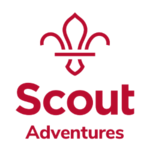 The logo of Scout Adventures in red. It is based on the Scouts fleur-de-lis symbol.