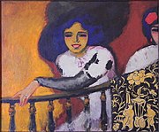 Kees van Dongen, 1911, En la plaza (Femme a la balustrade, Woman on the balustrade), oil on canvas, 81.3 x 99.1 cm, Annonciade Museum, Saint Tropez. Exposició d'Art francès d'Avantguarda, Galeries Dalmau, Barcelona, 1920