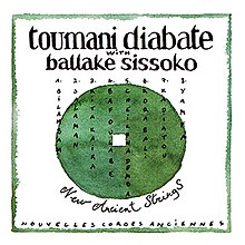 Album cover design with a watercolor painting of a green circle with a small square hole in the center over a plain white background, with text giving the artists' names, the title in English and French, and the titles of all eight tracks.
