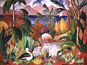 Jean Metzinger, 1907, Paysage coloré aux oiseaux aquatiques, oil on canvas, 74 × 99 cm, Musée d’Art Moderne de la Ville de Paris