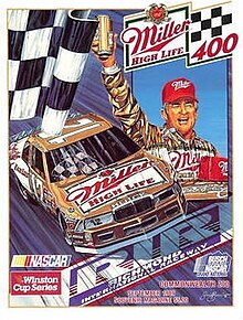 The 1989 Miller Genuine Draft 400 program cover, featuring Bobby Allison. Artwork by NASCAR artist Sam Bass.