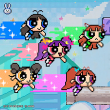 The cover resembles a video-game design and features five 2D animated versions of NewJeans' members inspired by The Powerpuff Girls