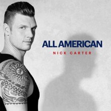 A black-and-white photo of Nick Carter wearing a black tank top showing his tribal tattoo. Beside him is the album title and his name, colored in blue and red respectively.
